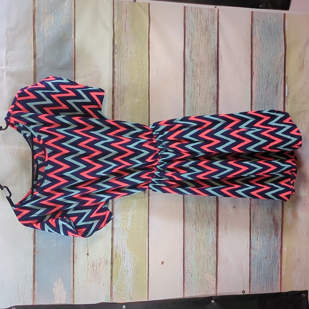 Chevron Patterned Dress In Pink & Blue